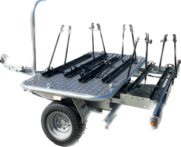 Debon MOTO Compact Transverse Trailer - decked up with bike racks ready for your family holiday